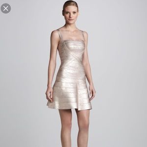 Hervé Léger Shimmery Bandage Dress Pink Size Small
